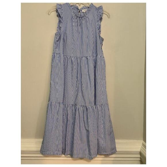 J. Crew Dress Tiered Ruffles Pin Striped Midi 6 Petite A-Line Sleeveless 6P - Picture 3 of 9